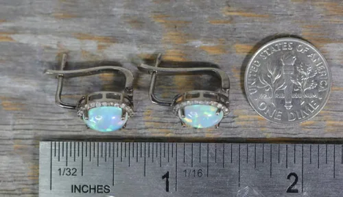 Vista 8 de Aretes ovalados con piedras preciosas de ópalo auténtico, con diamantes genuinos, idea de regalo para el día de San Valentín y Día de la Madre