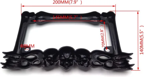 Vista 2 de MT294-006- 3D SKULL FLAME BONES NEGRO MOTOCICLETA PLACA MARCO Compatible con HARLEY-DAVIDSON Negro