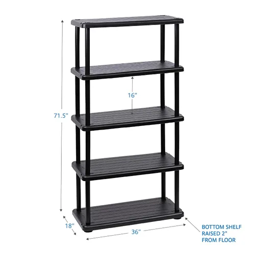 Vista 2 de Iceberg Rough 'N Ready Unidad de almacenamiento abierta de 5 estantes, negro, 36 pulgadas de ancho x 74 pulgadas de alto x 18 pulgadas de profundidad