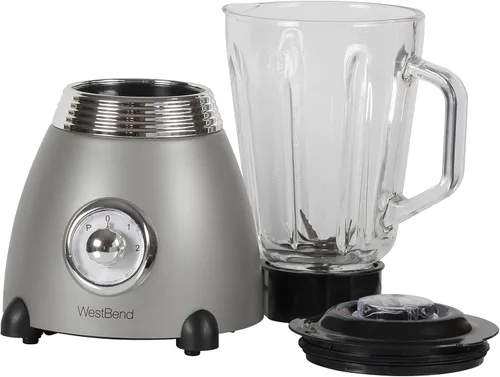 Vista 9 de West Bend Licuadora de estilo retro de 3 velocidades con tarro de mezcla de vidrio de 48 oz y hoja de acero inoxidable, 500 vatios, gris