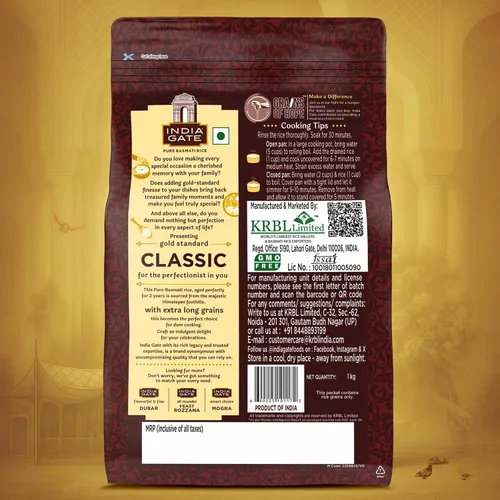 Vista 8 de India Gate Basmati Rice Pouch, Classic, 1kg