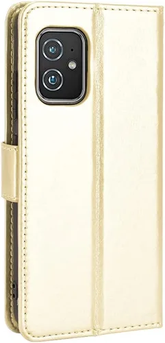 Vista 3 de Funda para Asus ZenFone 8, funda de cuero con tapa para Asus ZenFone 8 ZS590KS Case Gold Oro