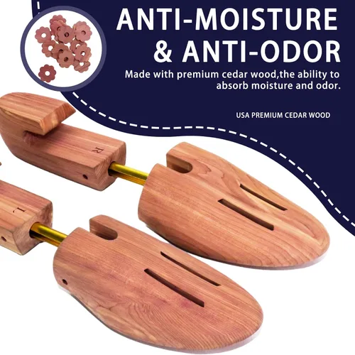 Vista 2 de MOLOGART Paquete de 2 árboles de zapatos para hombre, estirador de zapatos de madera para hombre, árboles de zapatos de cedro, árboles de zapatos
