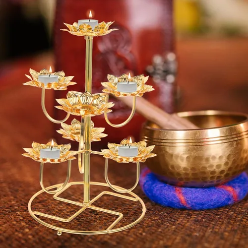 Vista 8 de Portavelas de yoga de Buda de flor de loto - Candelabro de acero para decoración del hogar