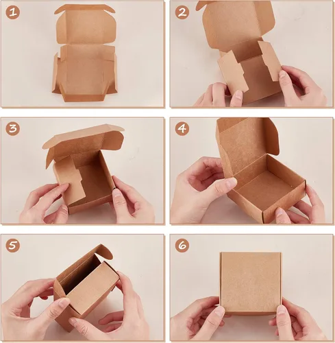 Vista 4 de PandaHall - 50 cajas de regalo de papel de estraza cuadradas, cajas pequeñas fáciles de montar para regalos y regalos de boda y fiestas, 3.3 x 3.3 x