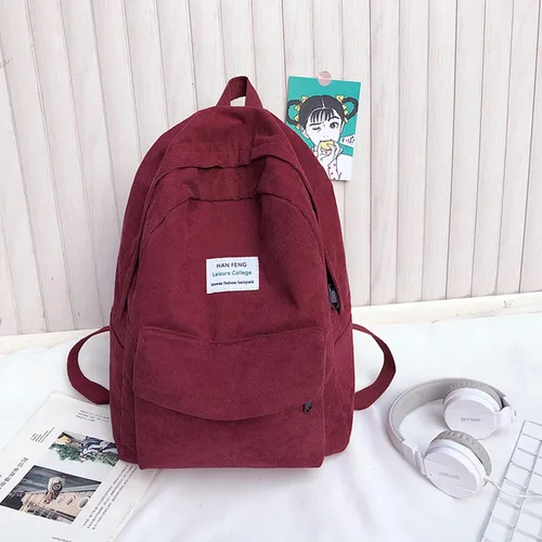 Vista 3 de Lobagve Mochila escolar de pana, mochila grande para universidad, mochila para computadora portátil, mochila de viaje para niña y niño, 6389 rojo