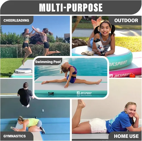 Vista 6 de AKSPORT Colchoneta inflable de gimnasia de 10 pies, 13 pies, 16 pies, 20 pies, 23 pies, con bomba de aire, para uso doméstico, entrenamiento