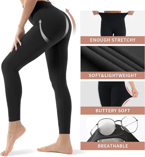 Vista 5 de Paquete de 4 leggings para mujer levantamiento de glúteos cintura alta control de abdomen no se transparentan pantalones de yoga entrenamiento