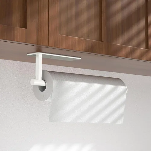 Vista 2 de ASTOFLI Soporte para toallas de papel blanco para montaje en pared, soporte para toallas de papel para debajo del gabinete, color blanco