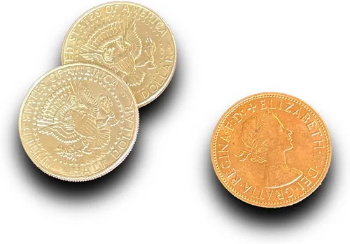 Vista 9 de Ted's Sterling Magic Saltando mitades Sol y Luna, Medio Dólar y Truco de Moneda Penny Inglés (Shell no expandido)
