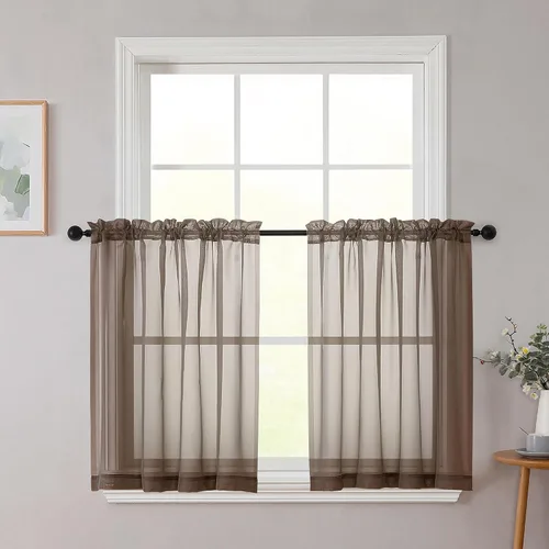 Vista 123 de 2 paneles de cortinas traslúcidas blancas para dormitorio, sala de estar, 96 pulgadas de largo, modernas, suaves, ligeras, con bolsillo para barra