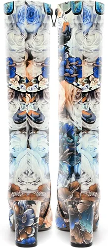Vista 18 de AMBELIGHT Botas altas hasta la rodilla con cremallera y puntera puntiaguda para mujer, de patente sólida, tacón alto, 3.3 pulgadas