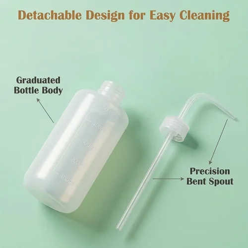 Vista 5 de 2 botellas de plástico blanco translúcido de 16.9 fl oz de 17.6 onzas líquidas con recipiente de medición graduado, boquilla de punta curvada