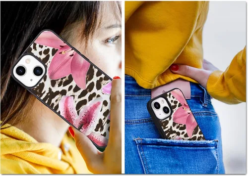 Vista 7 de Funda para iPhone 15 con estampado de leopardo negro y lirio rosa para iPhone 15, funda protectora de TPU con parte trasera dura, a prueba