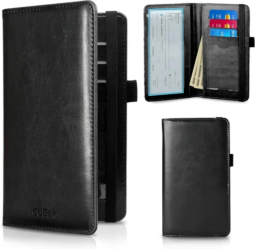 Vista 2 de CoBak Checkbook Cover - Cartera para chequera de cuero premium con función de bloqueo RFID para hombre o mujer, negro