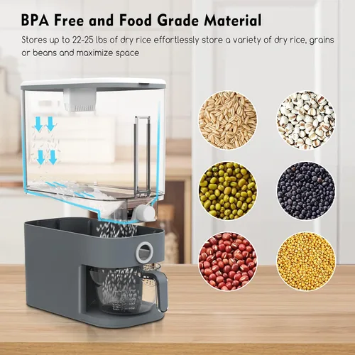 Vista 6 de VenDotbi Dispensador de arroz, contenedor de arroz de 22-25 libras con taza de medición, caja fresca incorporada mejorada, dispensador de cereales