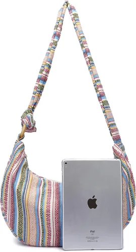 Vista 3 de Bolso cruzado hippie para mujer, bolso de mano bohemio de lona, estilo bohemio