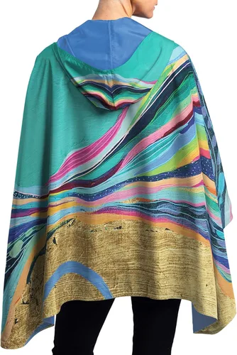 Vista 18 de RainCaper Cherry Blossoms Poncho de lluvia para mujer con capucha reversible Flores de cerezo