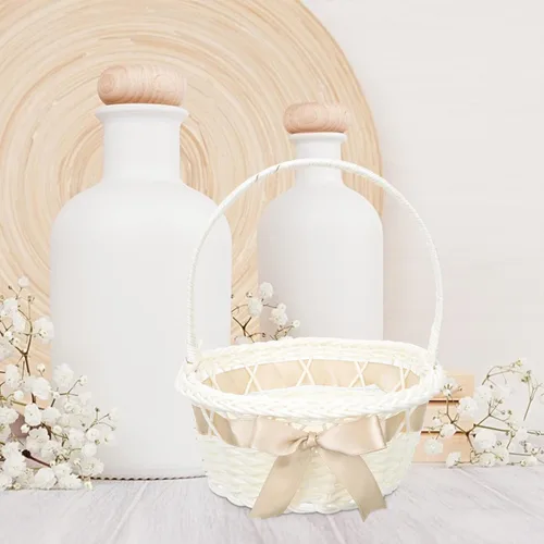 Vista 2 de Cesta de mimbre con asa, cesta de flores de ratán, huevos de Pascua, cesta de dulces para decoración