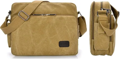 Vista 2 de Bolsa de mensajero de lona casual para viajes al aire libre deportes bolsa de mensajero de lona vintage para hombres y mujeres