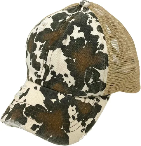 Vista 3 de C.C Gorra de béisbol para cola de caballo, diseño de camionero, diseño de cola de caballo, Estampado De Vaca Envejecida