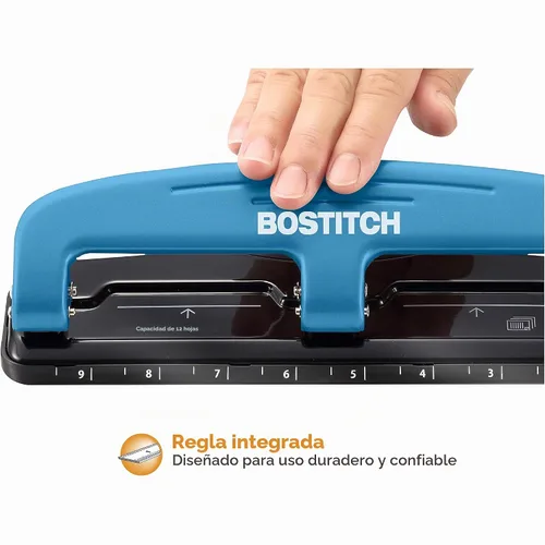Vista 2 de Bostitch Office EZ Squeeze™ Perforadora de 3 agujeros con esfuerzo reducido, 12 hojas, azul (2103), 12 hojas azul