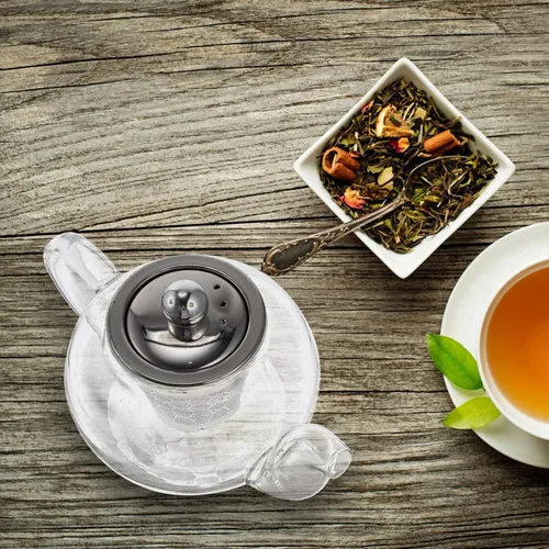 Vista 3 de Hemoton Tetera infusor de té, tetera de vidrio, tetera de té, dispensador de té con infusor de té para casa de té, centro de mesa para té, café