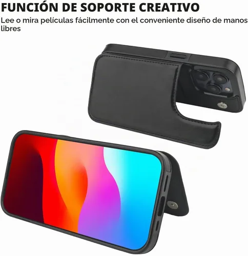 Vista 4 de ONETOP - Funda tipo cartera compatible con iPhone 15 Pro con soporte para tarjetas, funda de piel sintética con soporte y ranuras para tarjetas