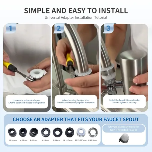 Vista 9 de Filtro de agua para grifo de fregadero, purificador de agua de acero inoxidable 304 para fregadero de cocina, reduce PFAS, plomo, cloro