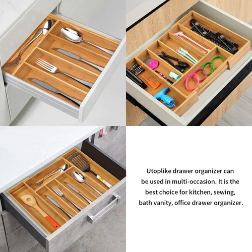 Vista 8 de Utoplike 4 piezas de bambú para cajones de cocina y cubiertos