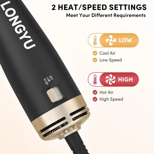 Vista 9 de Longyu Cepillo secador de pelo de doble voltaje de viaje, mini cepillo de aire caliente con enchufe europeo de 110 V-240 V, secador de pelo de un