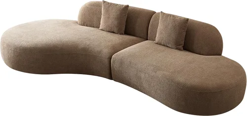 Vista 9 de Sofá seccional curvo de 135.4" (344 cm), sofá chaise moderno y cómodo tapizado en bouclé, sofá seccional modular de espuma viscoelástica de asiento