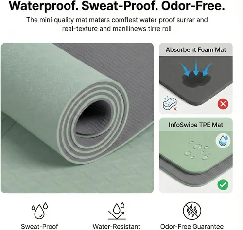 Vista 6 de Tapete de yoga TPE, ecológico, biodegradable de 0.236 pulgadas de grosor, antideslizante, para yoga, pilates, yoga caliente, fitness y ejercicio