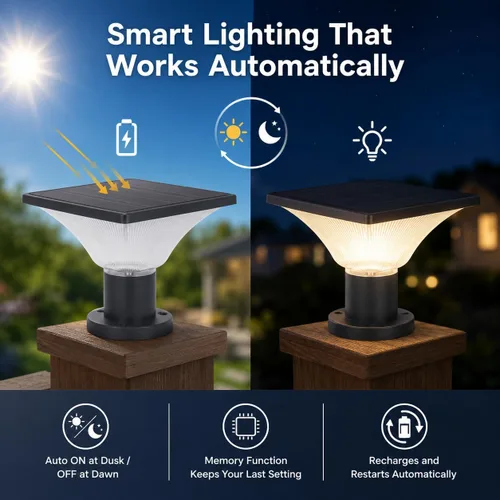 Vista 5 de Luces solares para postes – Encendido/apagado automático para exteriores – Luces solares para postes al aire libre 4x4 – Luces solares para poste