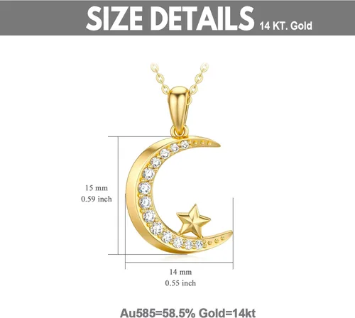 Vista 2 de SISGEM Collar con colgante de luna de oro de 14 quilates para mujer, joyería de luna y estrella, regalo de aniversario para esposanovia, regalos