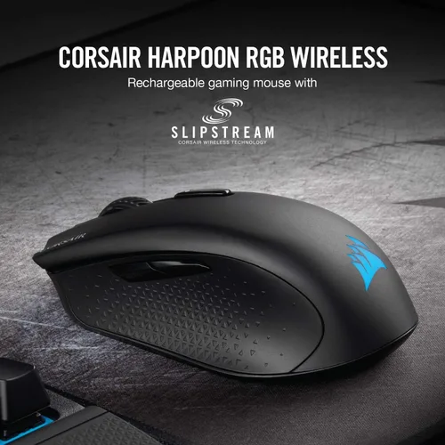 Vista 2 de Corsair Harpoon RGB Wireless - Mouse inalámbrico recargable para juegos con tecnología SLIPSTREAM - Sensor óptico de 10,000 DPI
