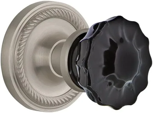 Vista 6 de Nostalgic Warehouse 727508 - Pomo de puerta de cristal negro con roseta de cuerda en latón antiguo, 2.25