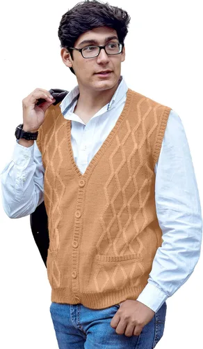 Vista 13 de TINKUY Chaleco peruano de lana de alpaca con cuello en V para hombre, S-4XL Negro