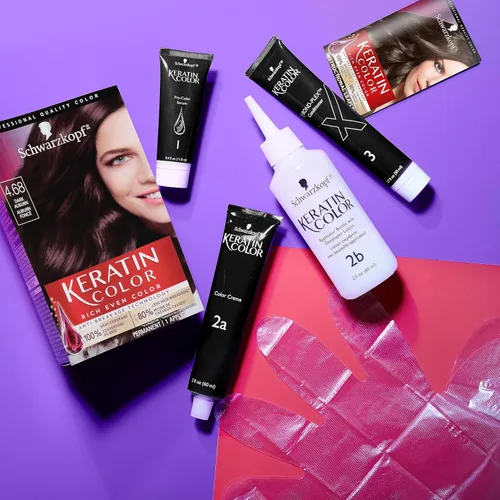 Vista 3 de Schwarzkopf Keratin Color - Crema permanente para el cabello, 4.68 castaño oscuro, 1 kit