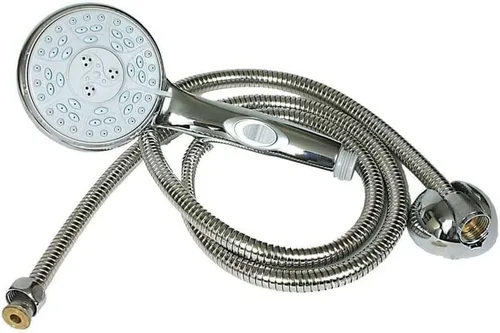 Vista 3 de Cabezal de ducha Camco con interruptor de encendido/apagado, Cabezal de ducha y manguera flexible de ducha de 1.52 cm, Cromado