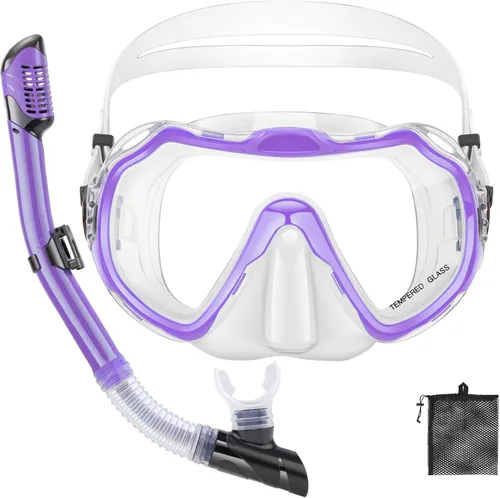 Vista 11 de Snorkeling Gear for Adults, Adult Snorkel Set with Panoramic Anti-Leak and Anti-Fog Tempered Glass Snorkel Mask, Dry Top Snorkel, Snorkle Mask Set