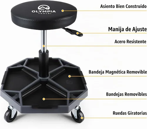 Vista 7 de Olympia Tools Taburete mecánico hidráulico ajustable con bandeja de herramientas extraíble, capacidad máxima de peso de 300 libras, 419-110-1002
