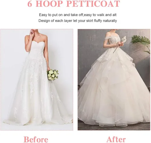 Vista 11 de SISROL Womens 6 Hoop Skirt Crinoline Petticoat Underskirt for Wedding Dress Blanco