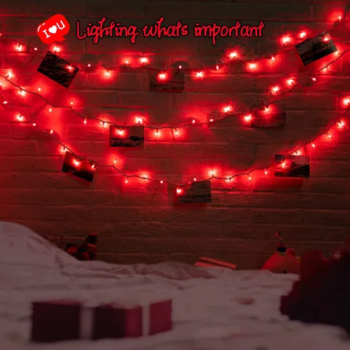 Vista 5 de Mini guirnalda de luces rojas de Navidad, 100 unidades, 25 pies, bombilla incandescente desmontable, impermeable, luces de hadas para interiores