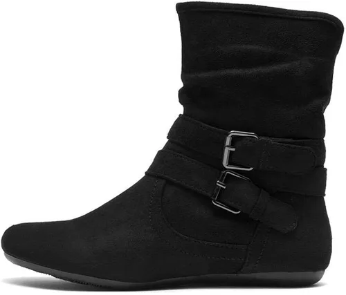 Vista 3 de Herstyle Lindell Botas de pantorrilla de tacón plano para mujer con cremallera lateral botines de tobillo