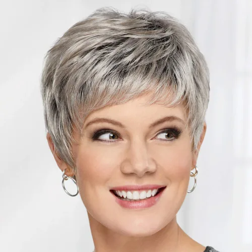 Vista 7 de Paula Young Casey WhisperLite - Peluca corta, ultra chic Pixie peluca con aseado, Capas rectas/Tonos multitonales de rubio, plateado, marrón y rojo