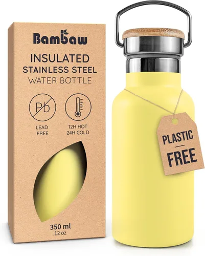 Vista 29 de Bambaw Botella de agua de acero inoxidable de 12 onzas, azul Egeo, 350 ml, de doble pared aislada, a prueba de fugas, apta para lavavajillas, sin