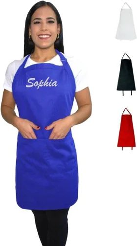 Vista 11 de Delantal personalizado para hombres y mujeres Añade tu nombre y texto Delantal bordado personalizado con babero ajustable y bolsillos delanteros