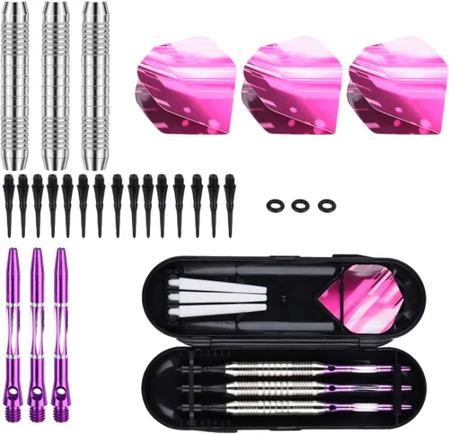 Vista 4 de Juego de puntas de plástico para dardos – 0.63 oz 0.74 oz colorido arco iris punta suave dardos 50 juntas tóricas antisueltas 6 ejes