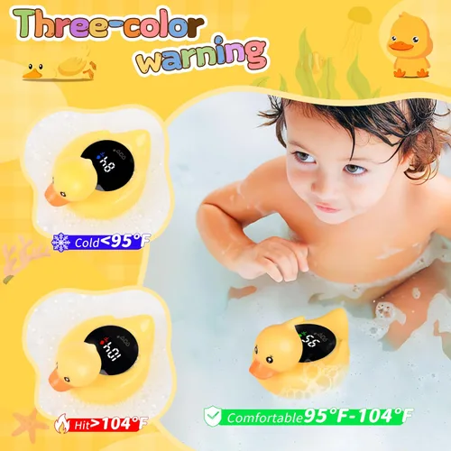 Vista 3 de Termómetro de baño para bebé, termómetro digital flotante de agua con pantalla LED y alertas de temperatura de color, juguete de baño recargable